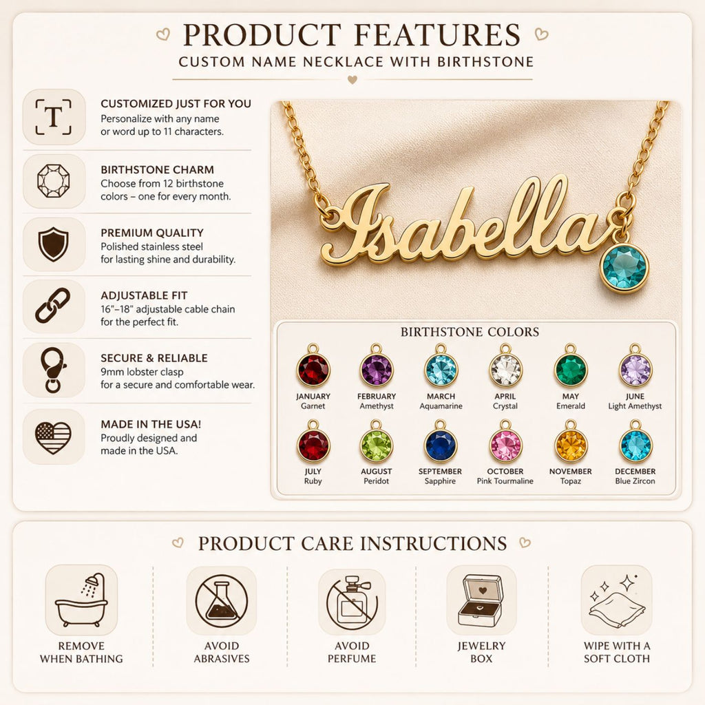 Custom Name Necklace with Birthstone for Wife