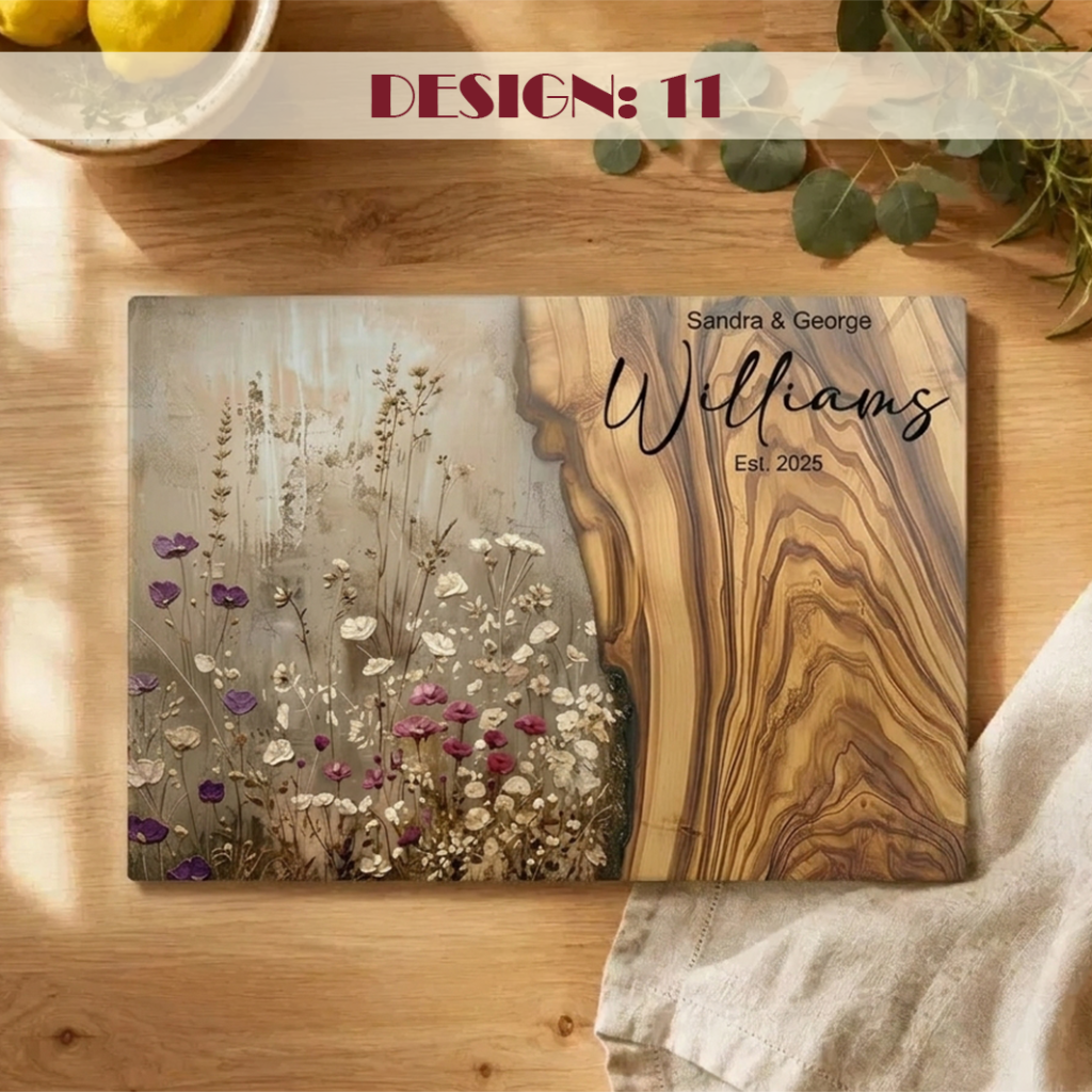 Personalized Wildflower Glass Cutting Board