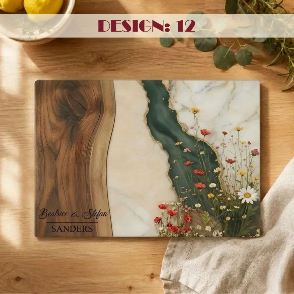 Personalized Wildflower Glass Cutting Board