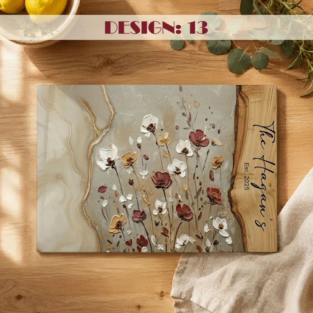 Personalized Wildflower Glass Cutting Board