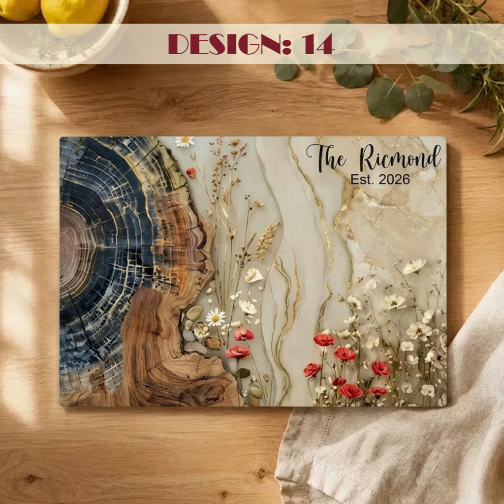 Personalized Wildflower Glass Cutting Board