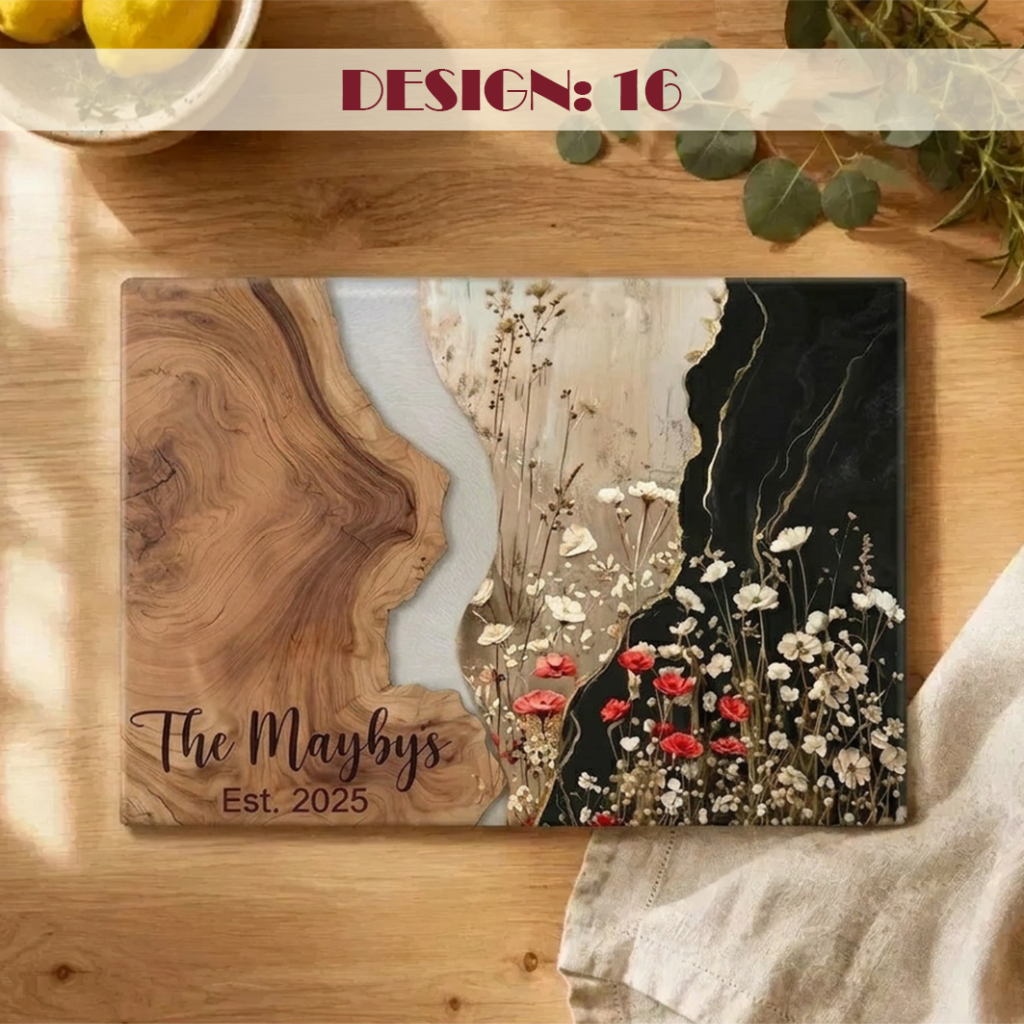Personalized Wildflower Glass Cutting Board
