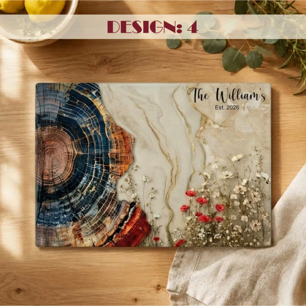 Personalized Wildflower Glass Cutting Board
