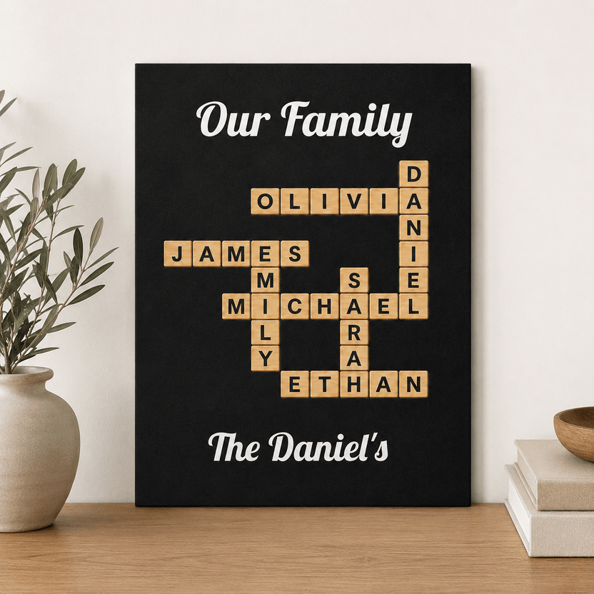 Family crossword canvas sign, a baby boomer gift idea