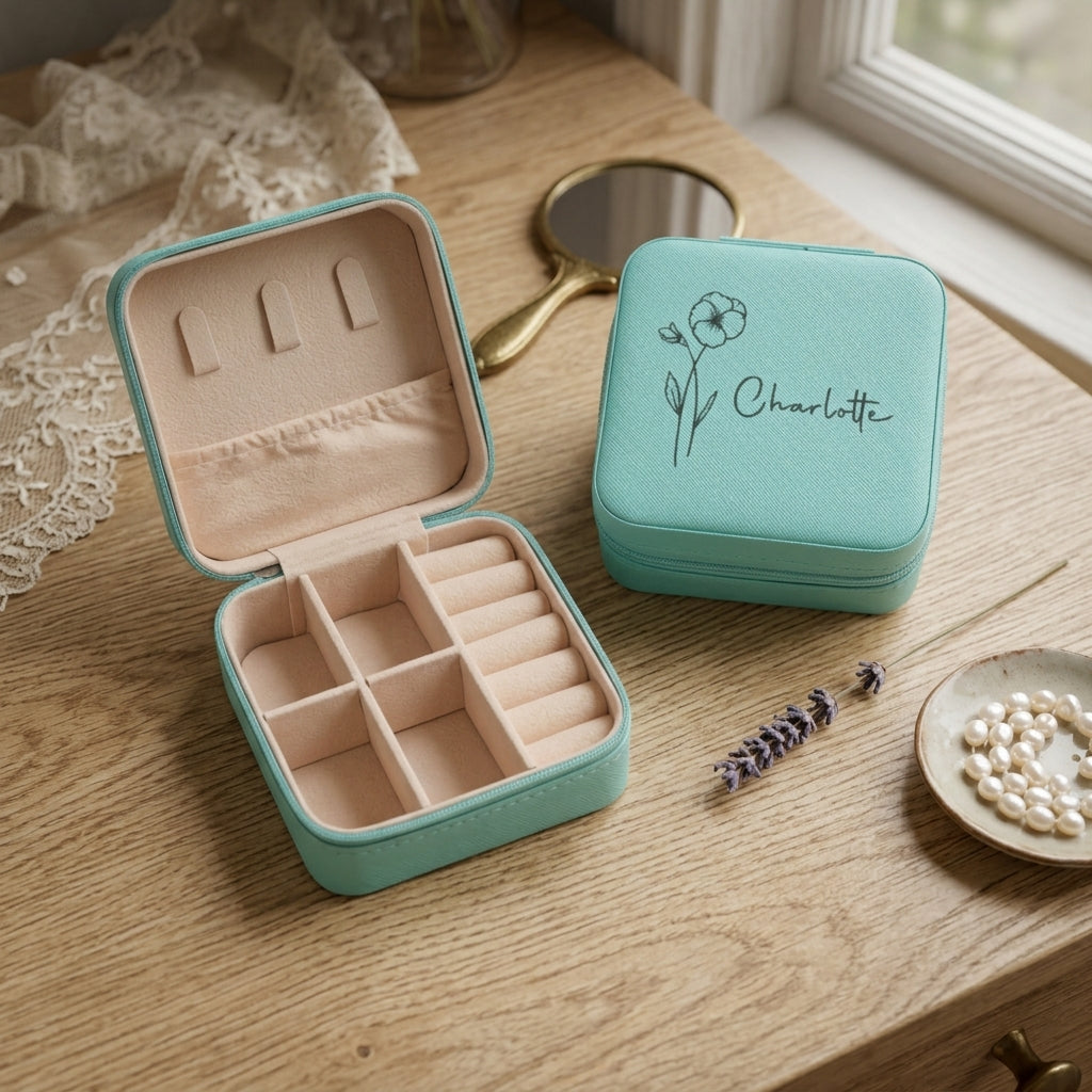 Birth Flower Travel Jewelry Case