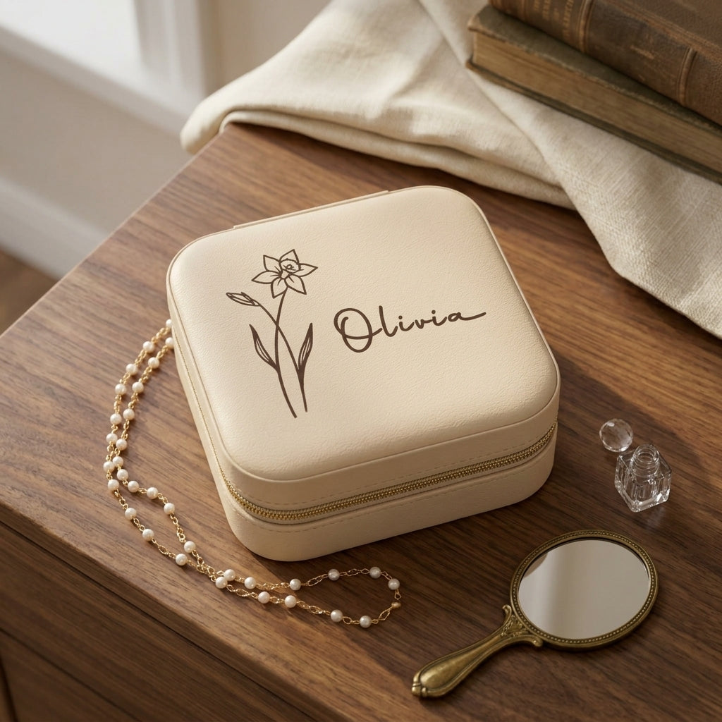 Birth Flower Travel Jewelry Case