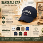 Embroidered Grandad Est. Hat in black, personalized with grandpa's est. year