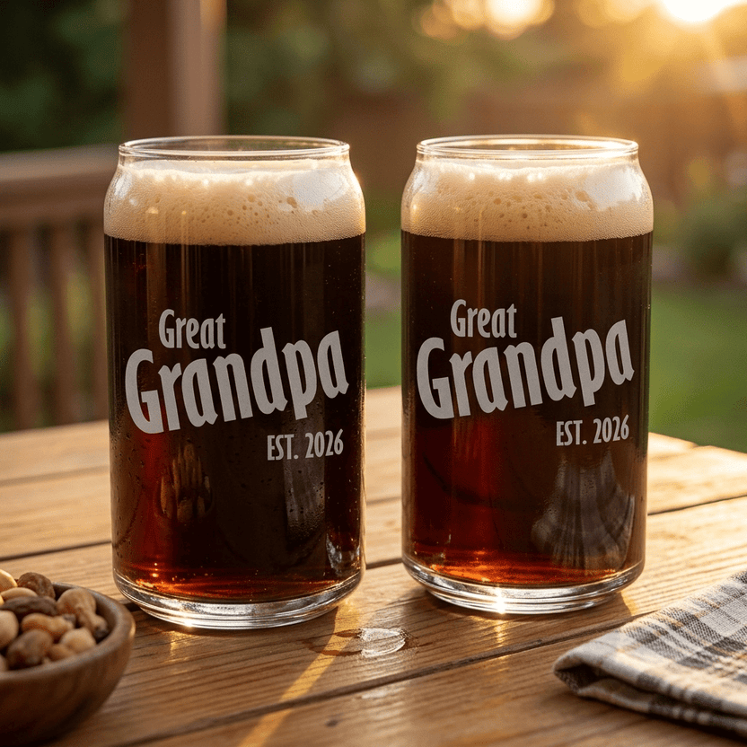Personalized Grandpa Beer Can Glass with family title and meaningful year