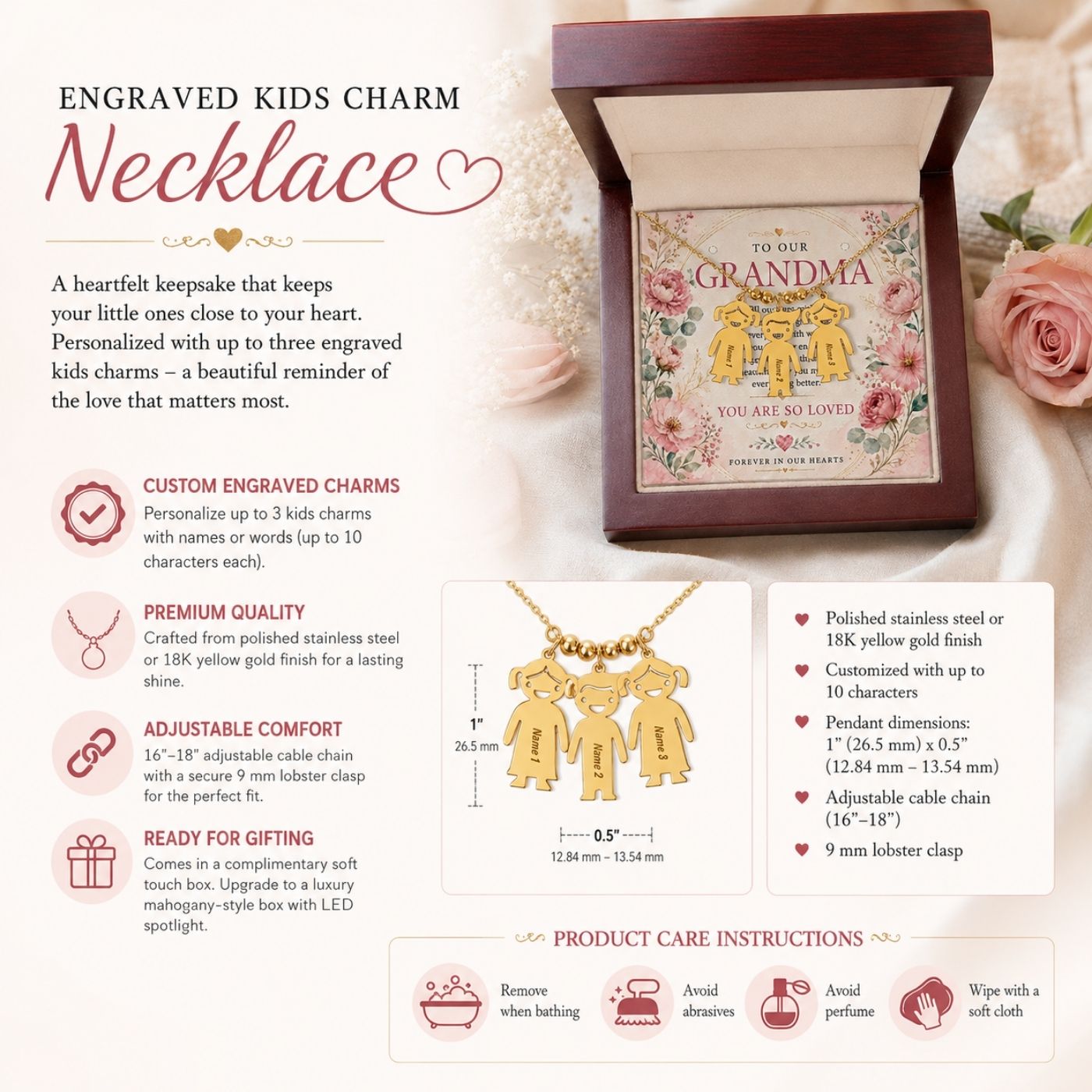 Engraved Kids Charm Necklace