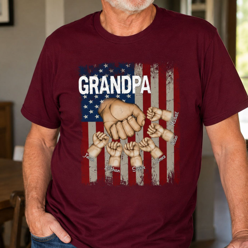 Papa Grandkids Hands Flag T-Shirt