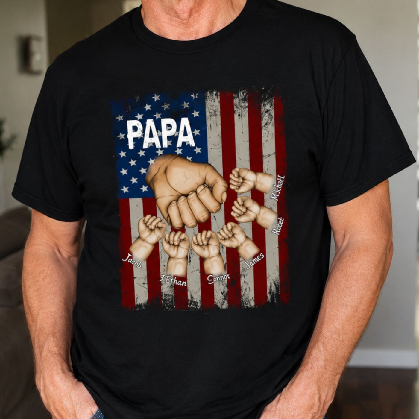 Papa Grandkids Hands Flag T-Shirt