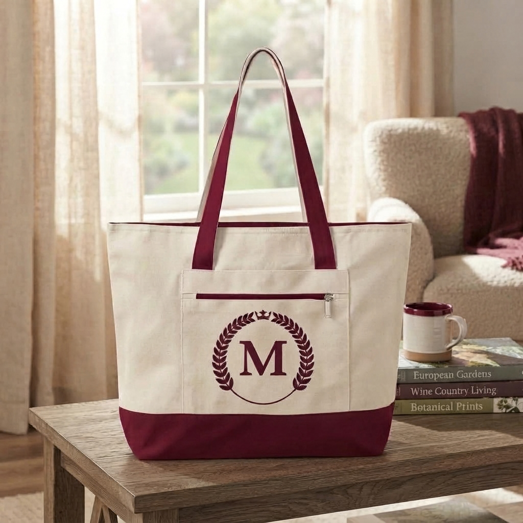 Personalized Canvas Tote Bag with Zipper