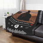 Personalized song photo blanket with couple's photo and music player design showing song name and artist

