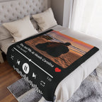 Personalized song photo blanket with couple's photo and music player design showing song name and artist