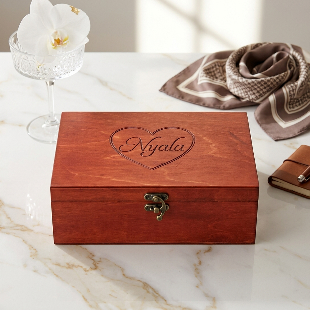 Personalized Wooden Keepsake Box with Name & Heart
