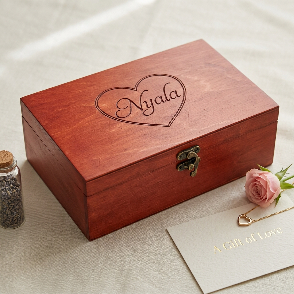 Personalized Wooden Keepsake Box with Name & Heart
