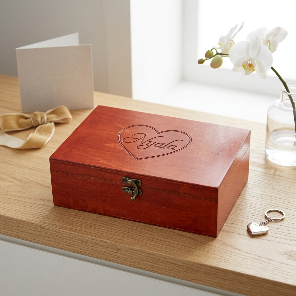 Personalized Wooden Keepsake Box with Name & Heart