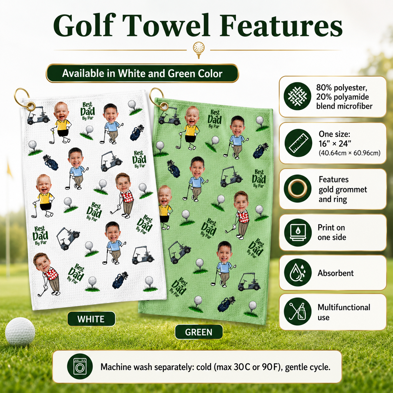 Personalized Best Dad By Par Golf Towel