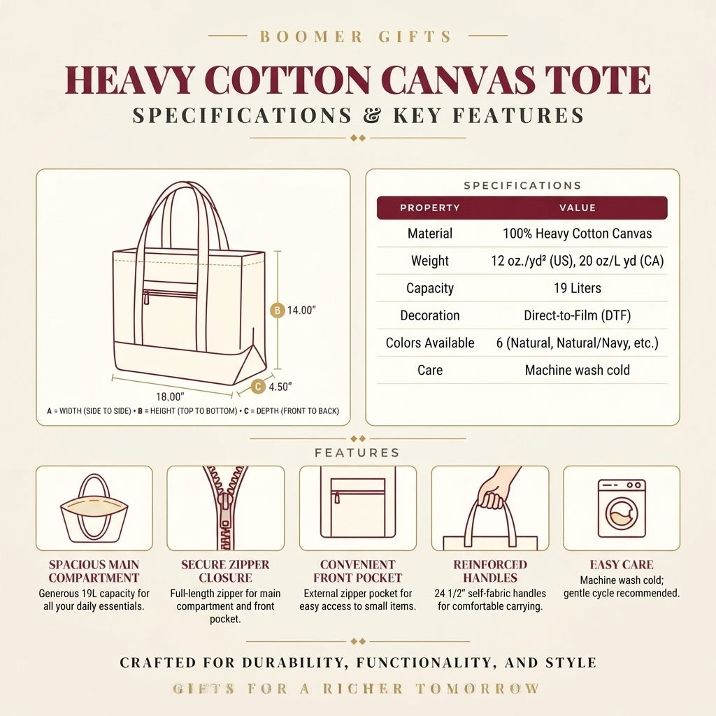 Personalized Canvas Tote Bag with Zipper
