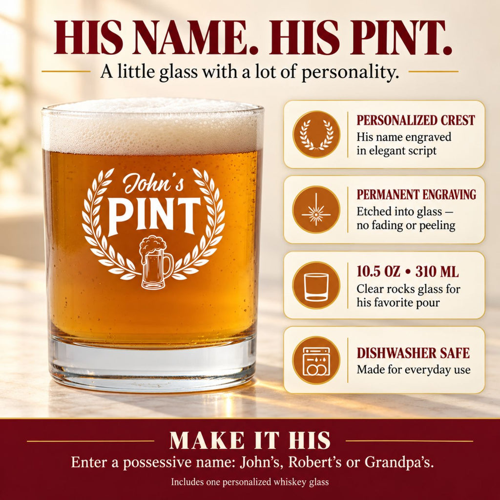 Personalized Pint Crest Whiskey Glass - Drinkware