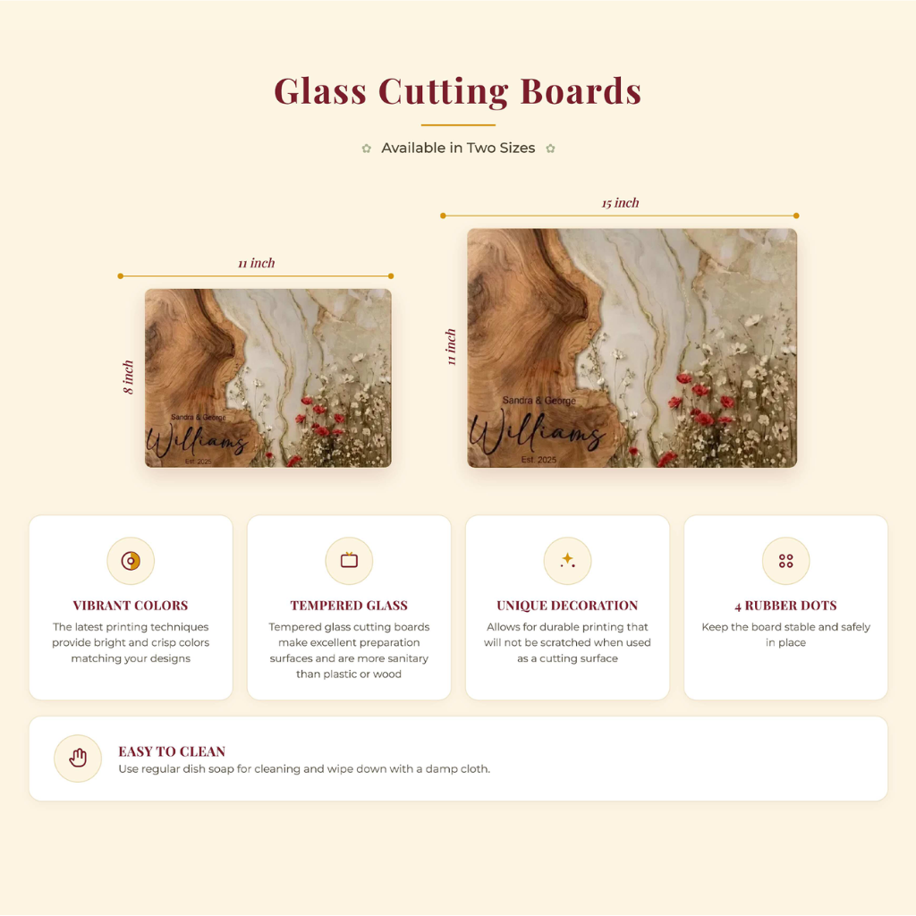 Personalized Wildflower Glass Cutting Board