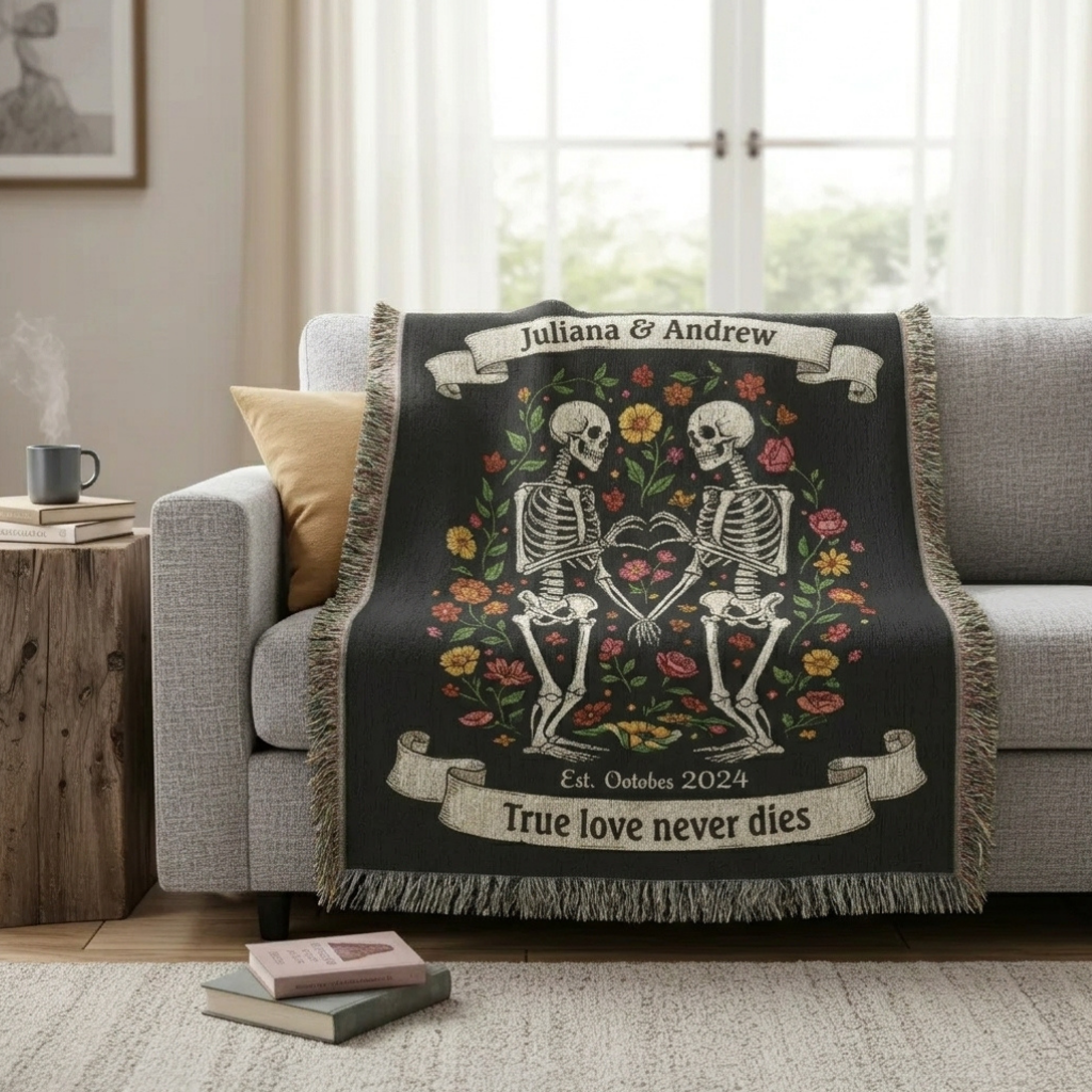 Personalized Skeleton Couples Woven Blanket