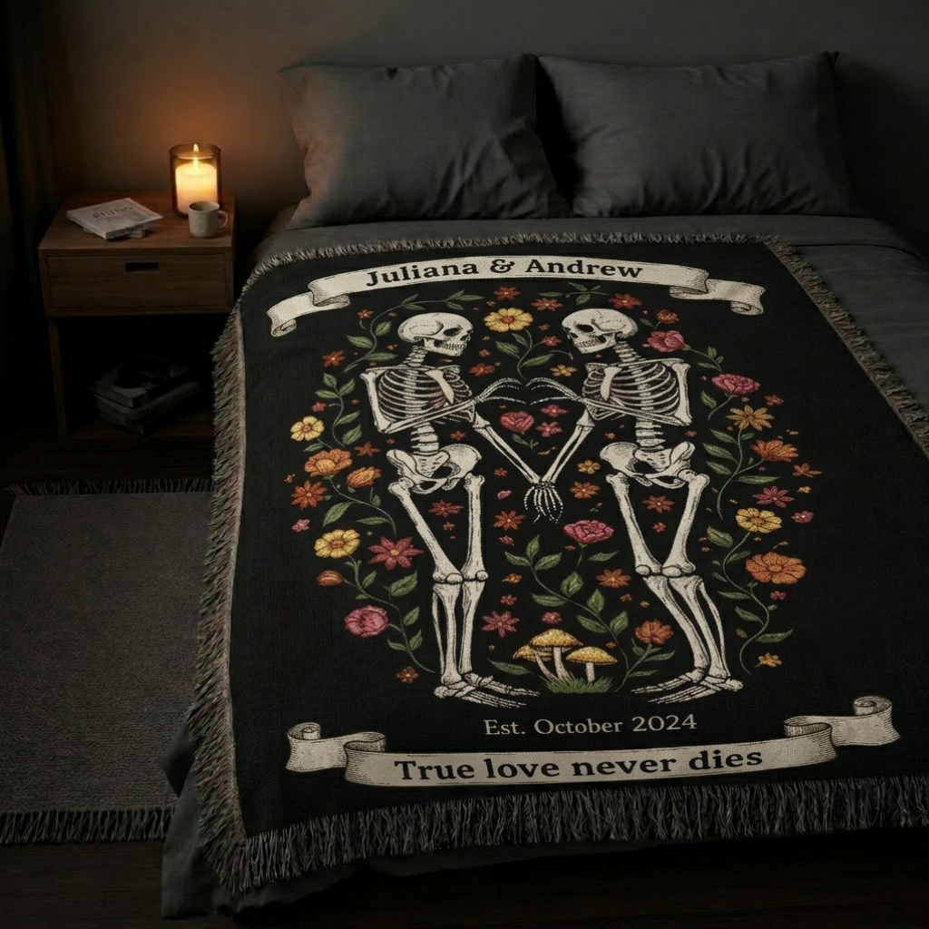 Personalized Skeleton Couples Woven Blanket