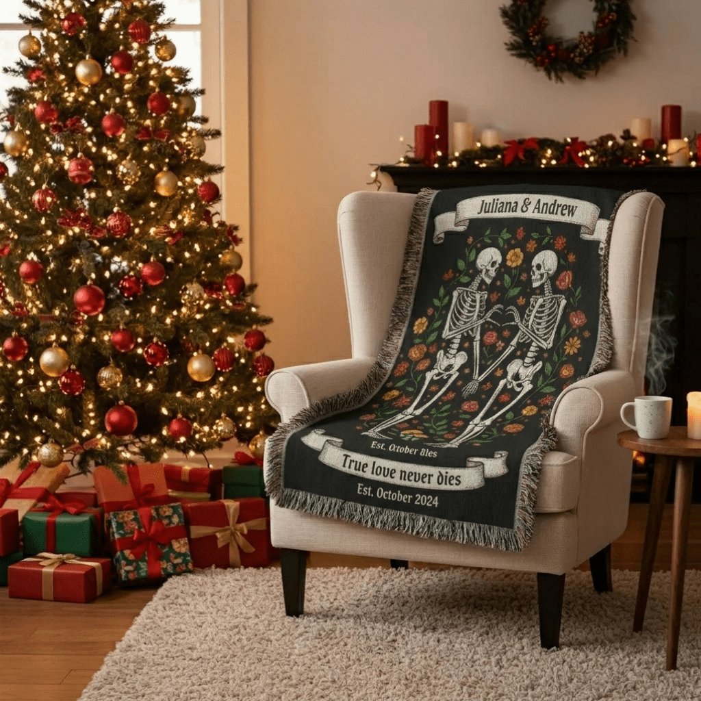 Personalized Skeleton Couples Woven Blanket - Sentimental