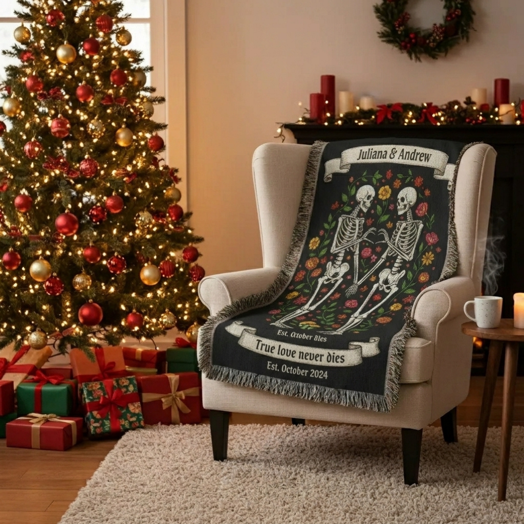 Personalized Skeleton Couples Woven Blanket