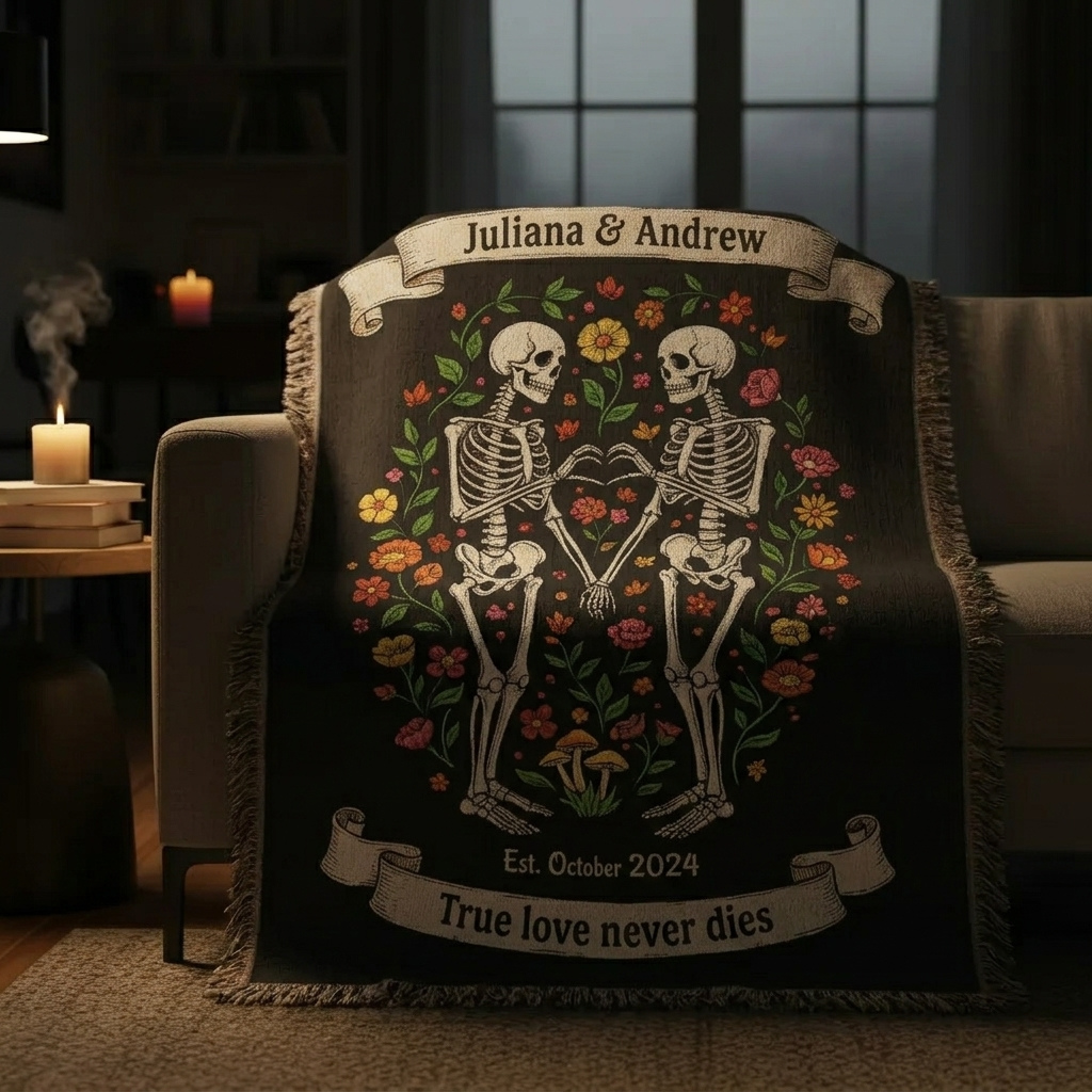 Personalized Skeleton Couples Woven Blanket