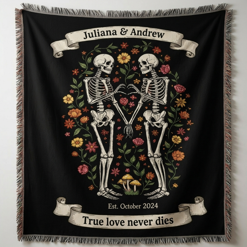 Personalized Skeleton Couples Woven Blanket