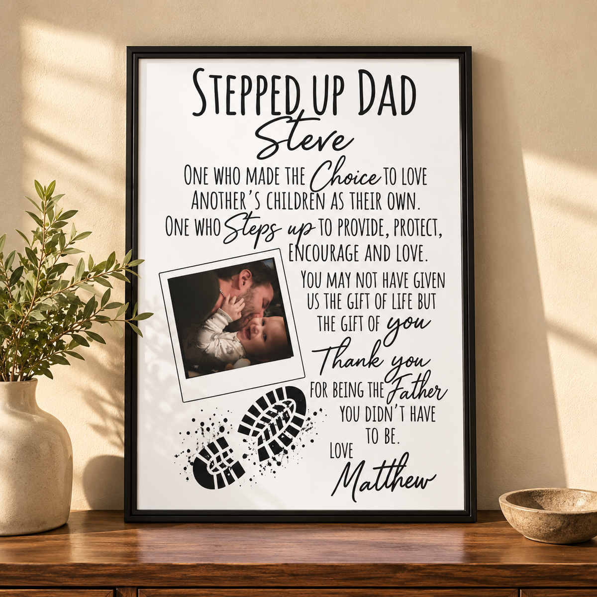 Stepped Up Dad Framed Canvas Sign