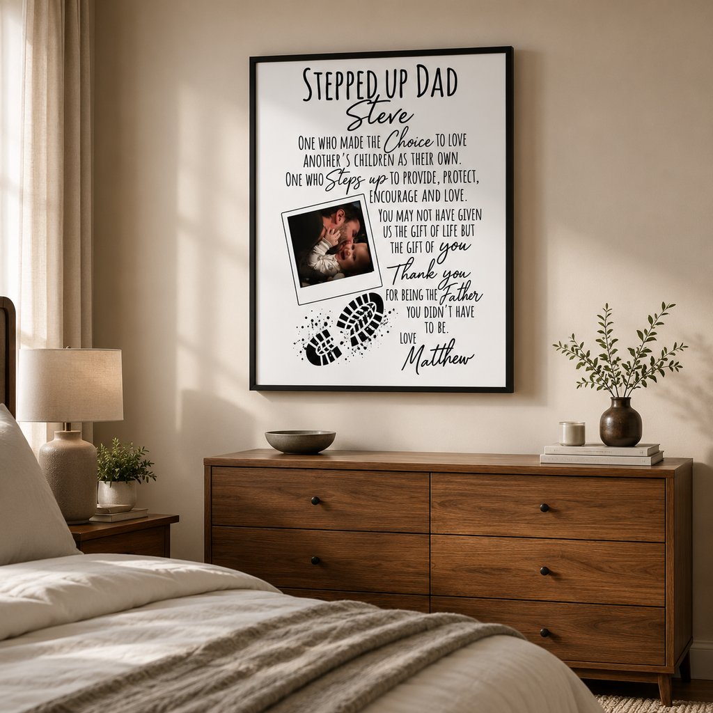 Stepped Up Dad Framed Canvas Sign