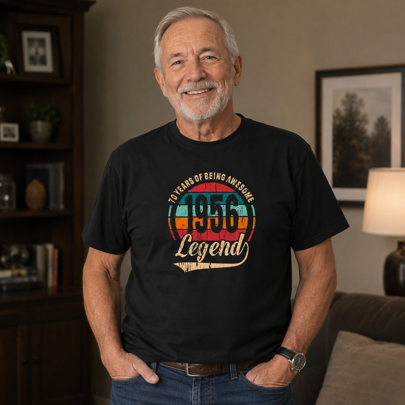 Vintage birthday shirt personalized with birth year for a man turning 65