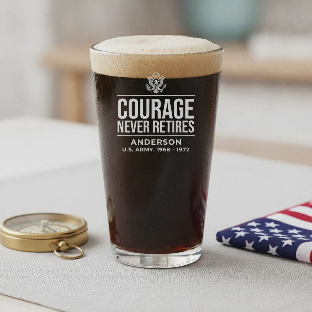 Personalized Courage Never Retires Pint Glass