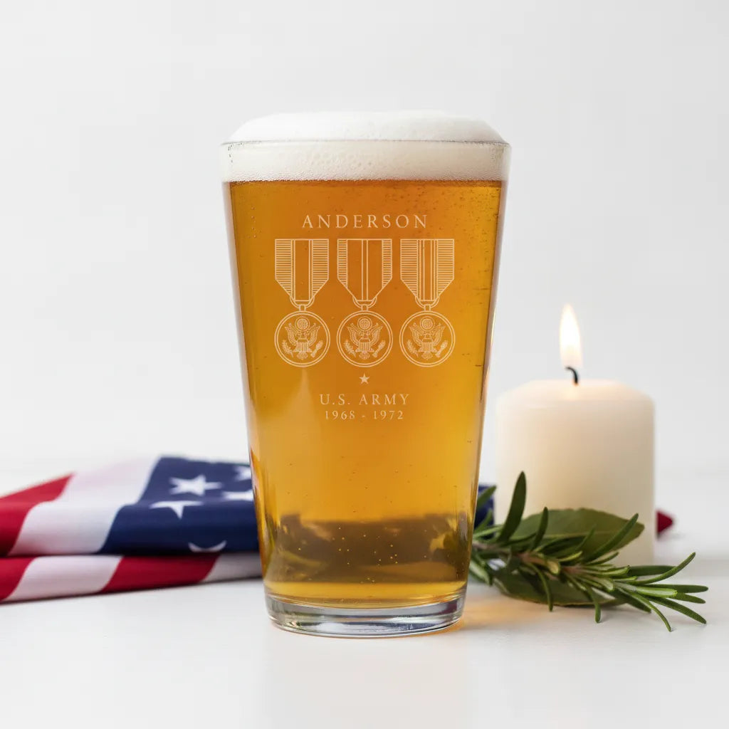 Personalized 3 Medal Branch Service Pint Glass