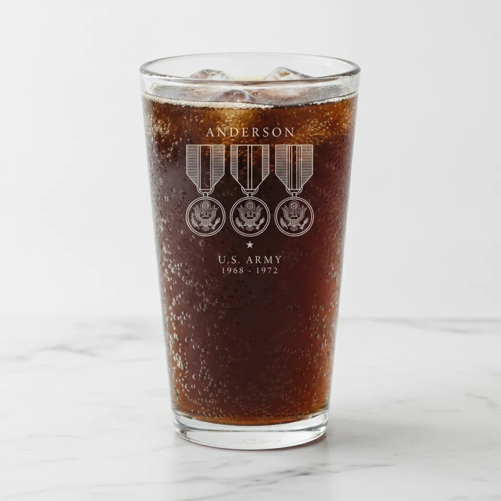 Personalized 3 Medal Branch Service Pint Glass