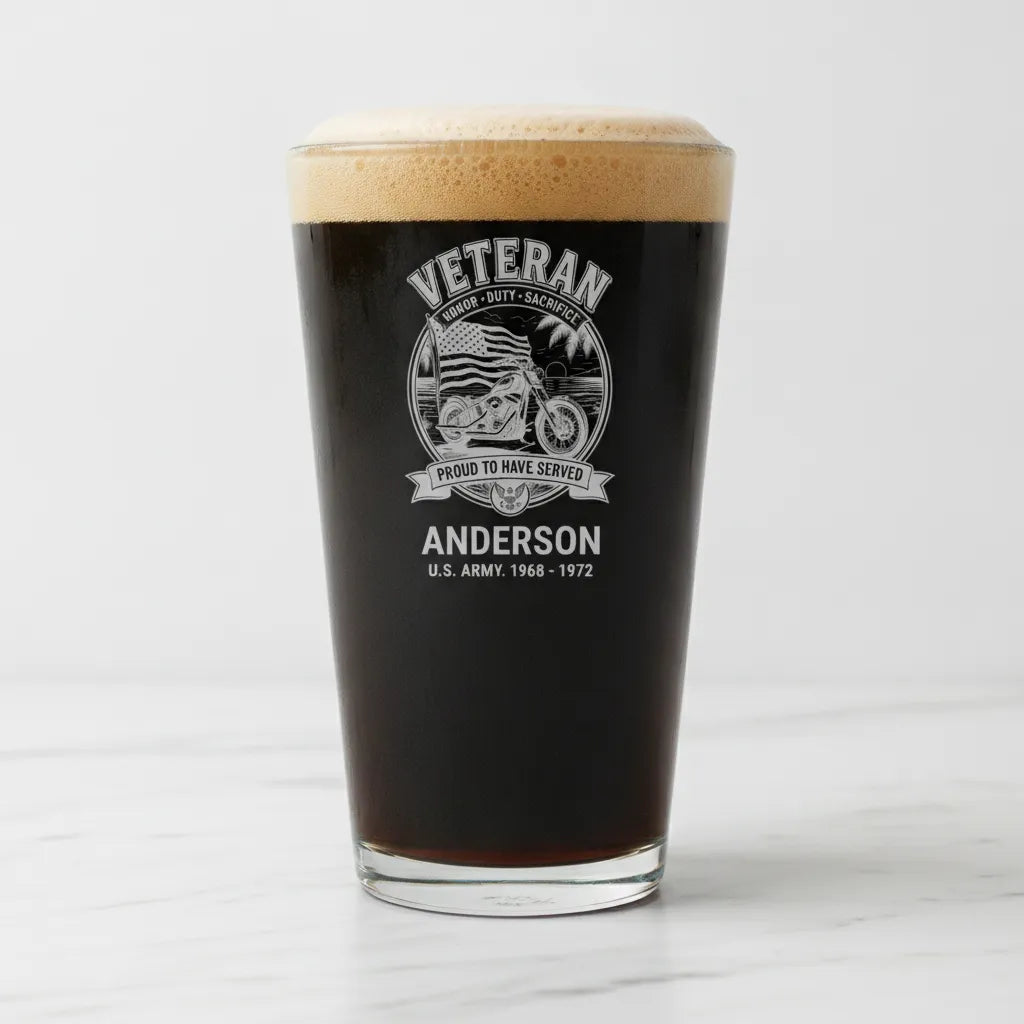 Veteran Motorcycle Personalized Pint Glass