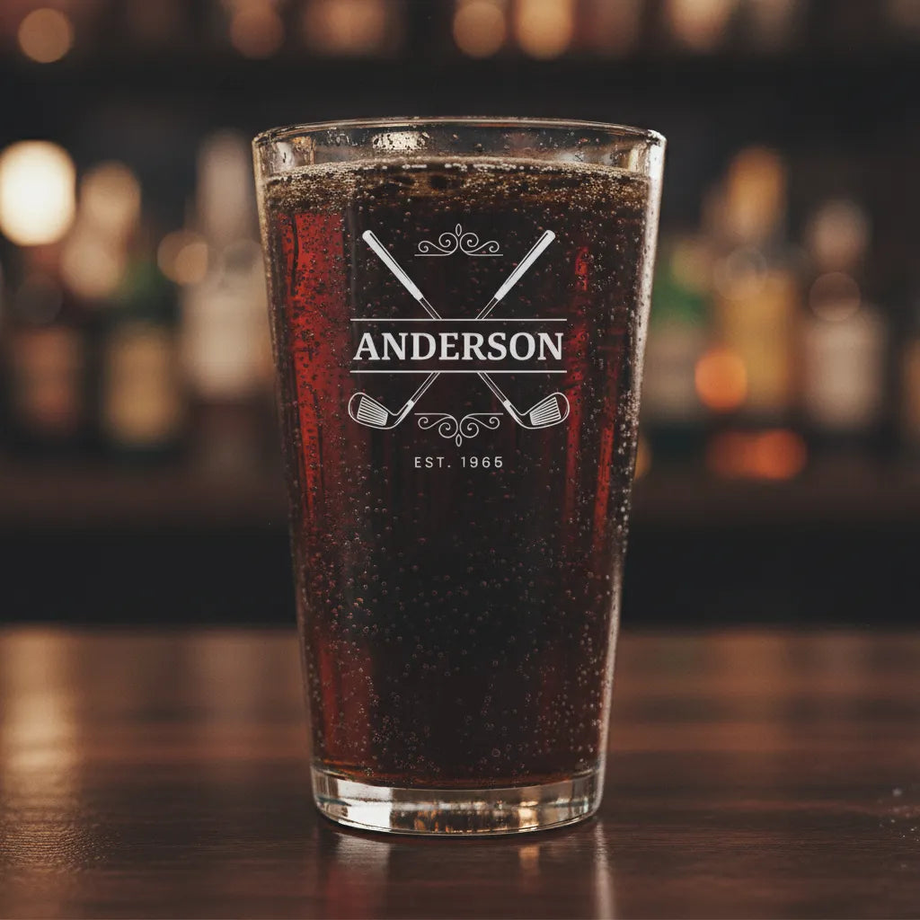 Personalized Crossed Clubs Design Pint Glass