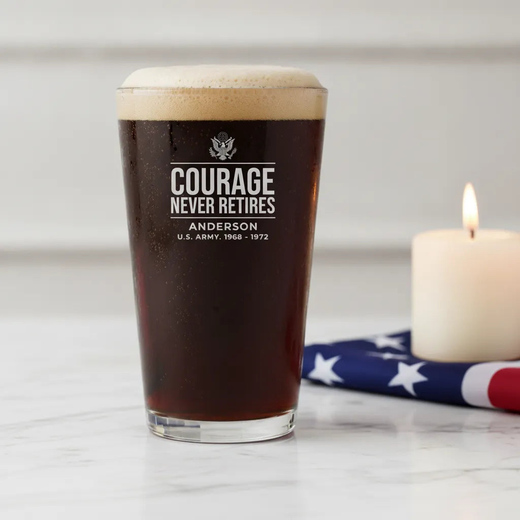 Personalized Courage Never Retires Pint Glass