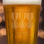 Personalized 3 Medal Branch Service Pint Glass