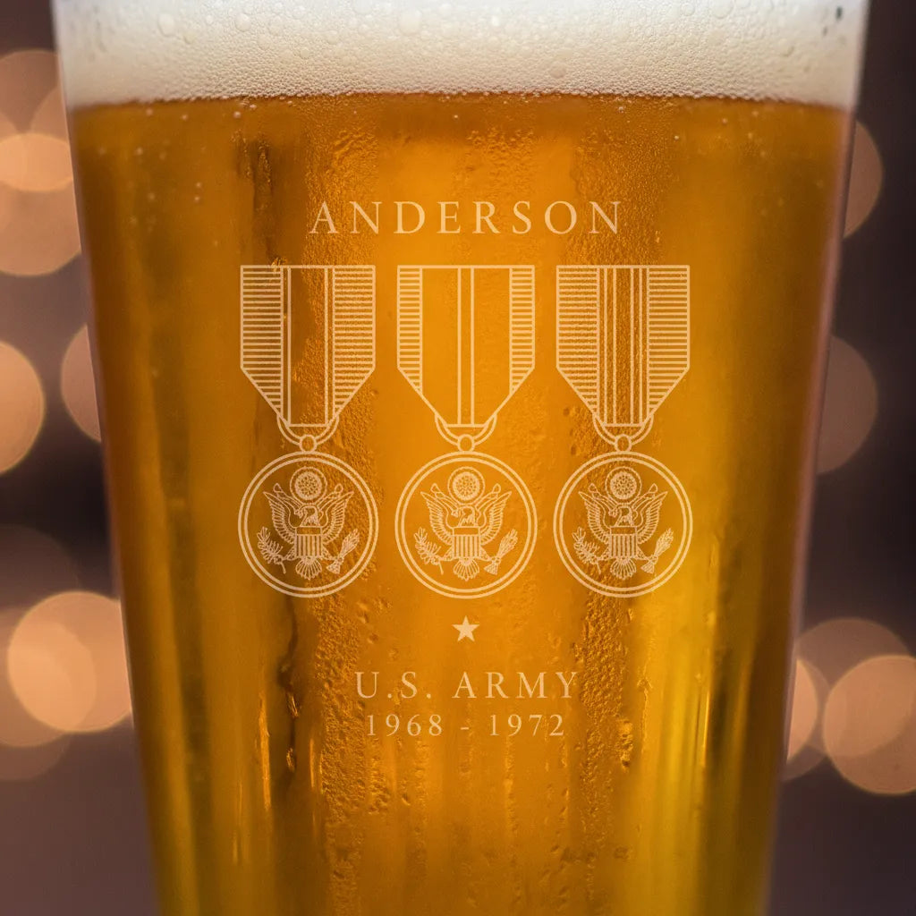 Personalized 3 Medal Branch Service Pint Glass