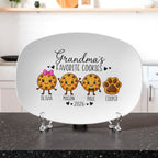 Cookie character options for personalized grandma platter, 14 styles with bows, glasses, hats, and pet paw
