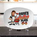 Personalized photo grilling platter ordering steps: add title, upload face photo, add name, custom platter
