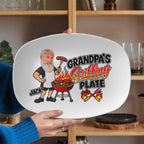 Personalized photo grilling platter ordering steps: add title, upload face photo, add name, custom platter
