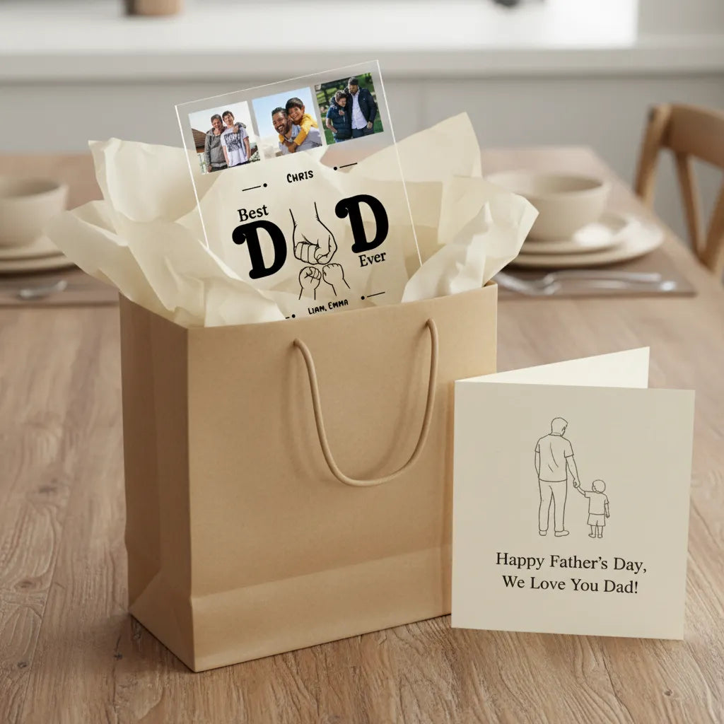 Acrylic Sign with Wooden Stand Dad with hands