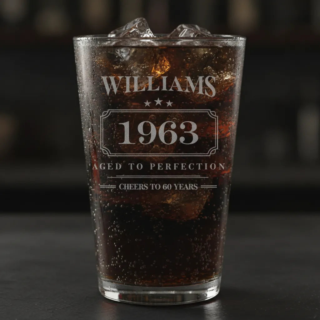 Pint Glass, 16oz. Aged to perfection