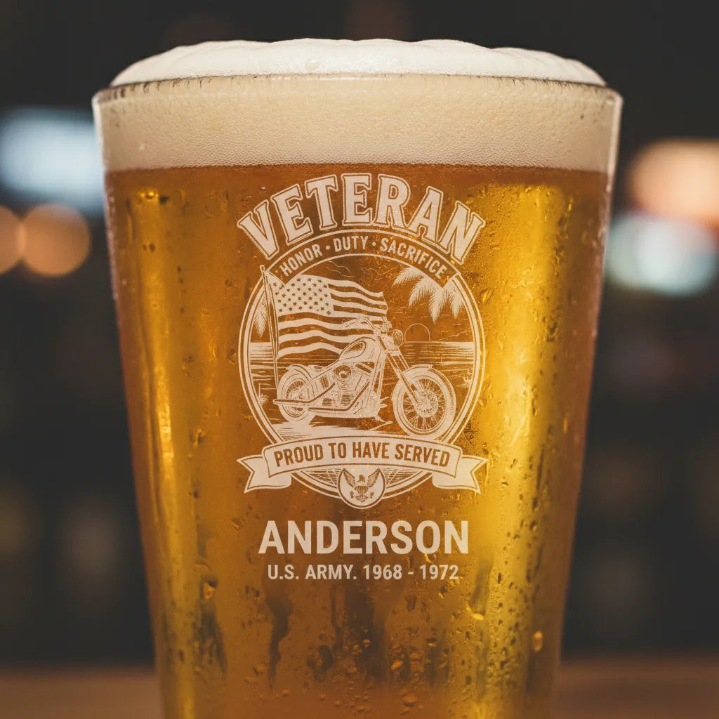 Veteran Motorcycle Personalized Pint Glass