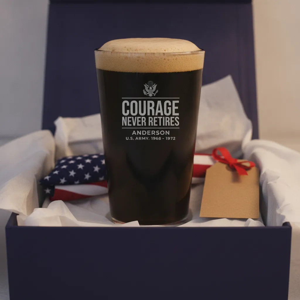 Personalized Courage Never Retires Pint Glass