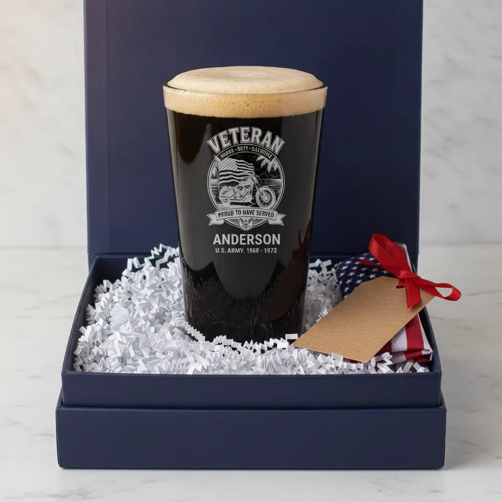 Veteran Motorcycle Personalized Pint Glass